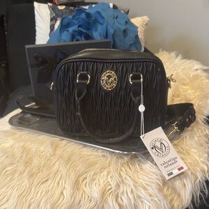 Valentino Orlandi Black Textured Crossbody Bag